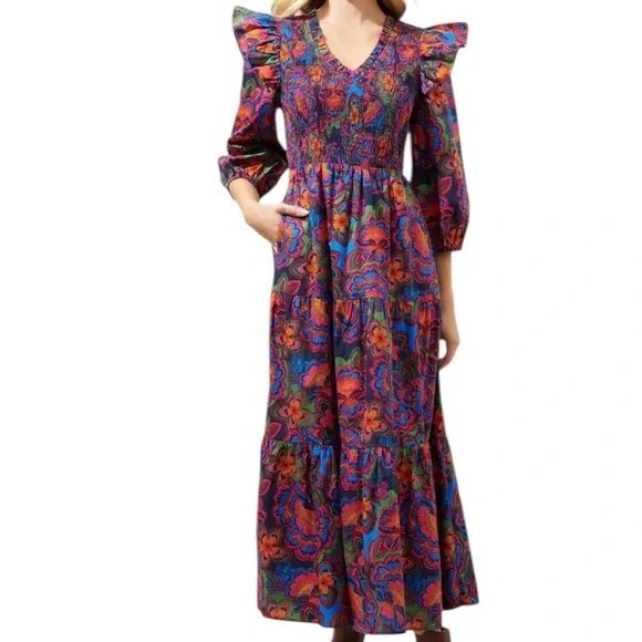 Sugarlips Raveena Midnight Brighton Smocked Cotton Poplin Maxi Dress - Picture 3 of 3